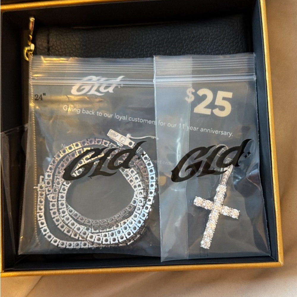 GLD Silver Iced Out Cross Necklace